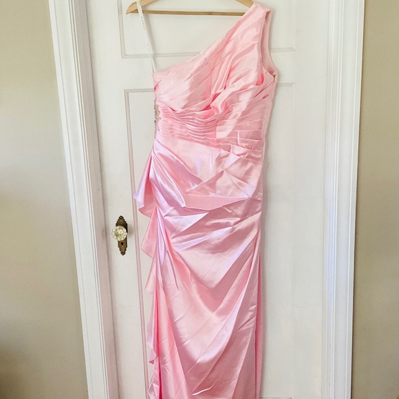 Azazie One Shoulder Pleated Mermaid Side Ruffle Pink Bridesmaids Dress Size M - Picture 1 of 15